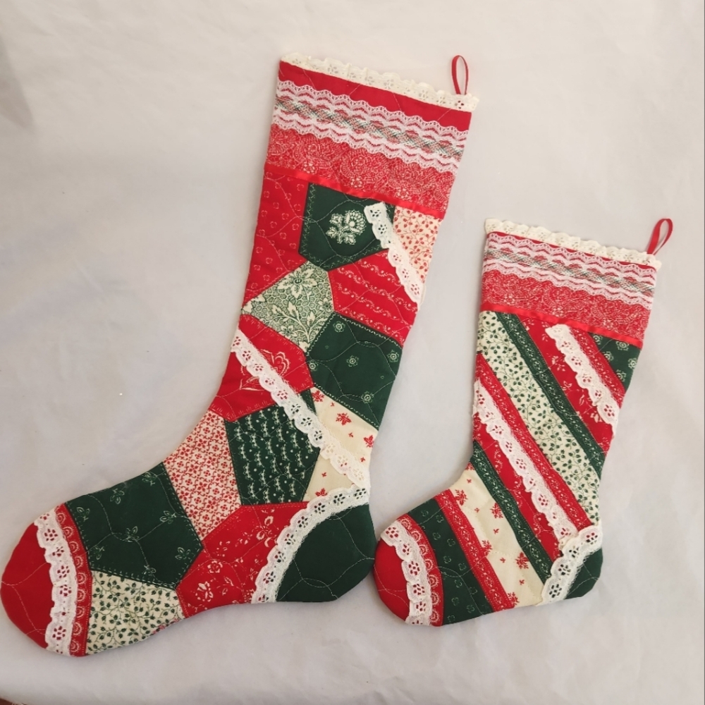 Vintage Quilted Patchwork Lace Christmas Stockings